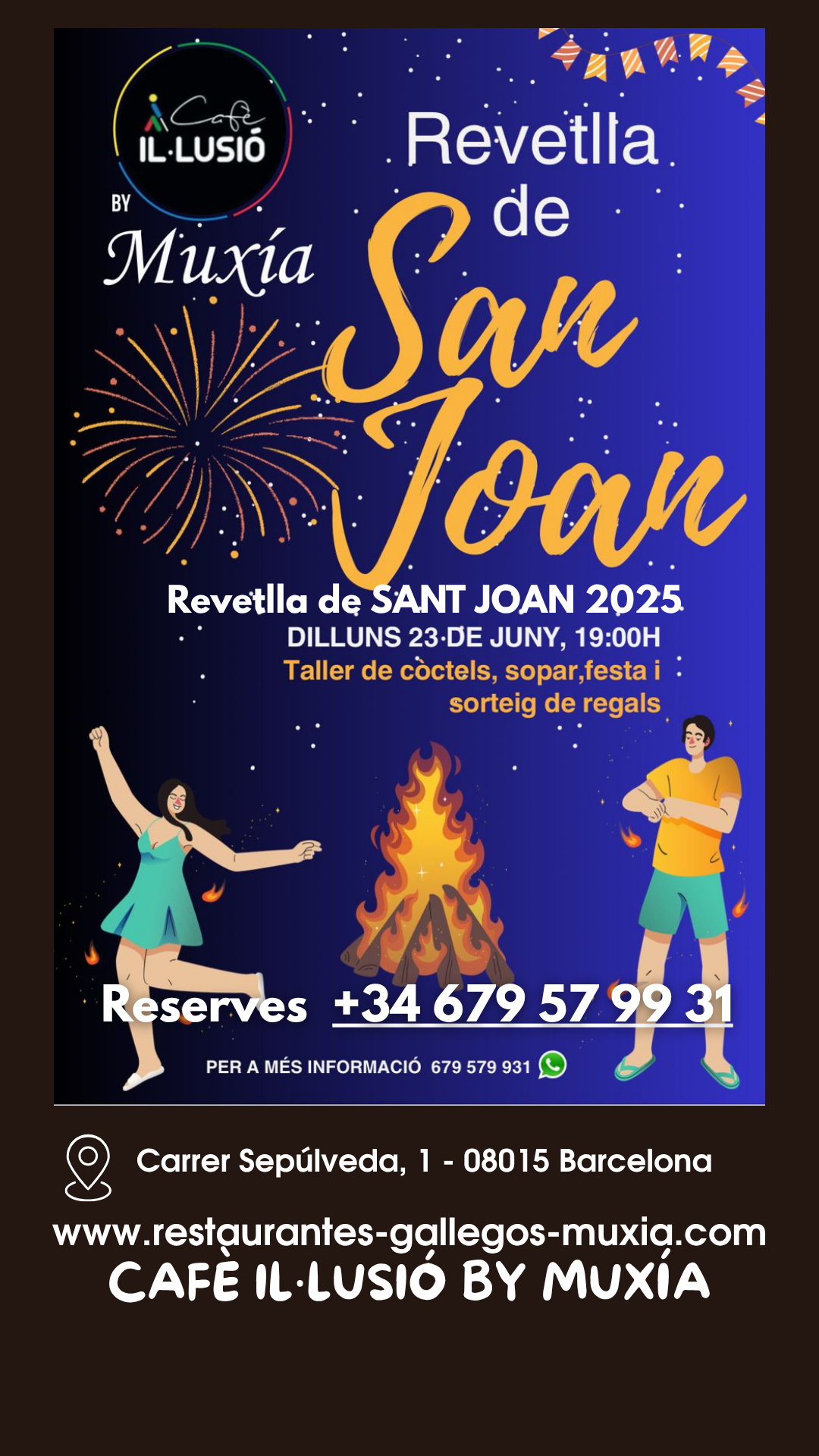 Dilluns vinent 23 de juny arriba la nit més màgica de l'any. Així que per començar la nit amb bon peu, el millor és reservar taula per sopar al Cafè Il·lusió by MUXÍA a l’edifici de l'ONCE a Barcelona ciutat, Carrer Sepúlveda núm. 1 - 08015 BARCELONA. 🍽️🎶  